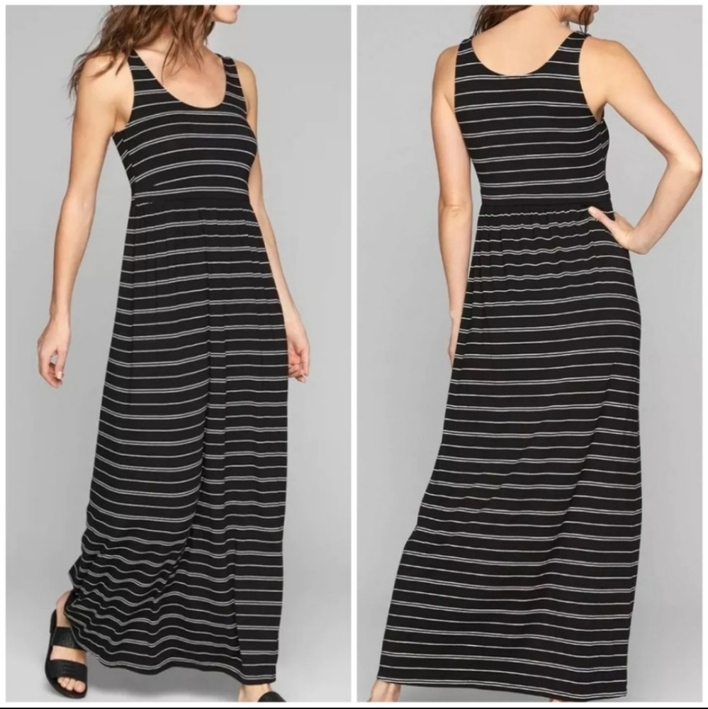 Athleta Striped Modal Blend Maxi Dress Black White M